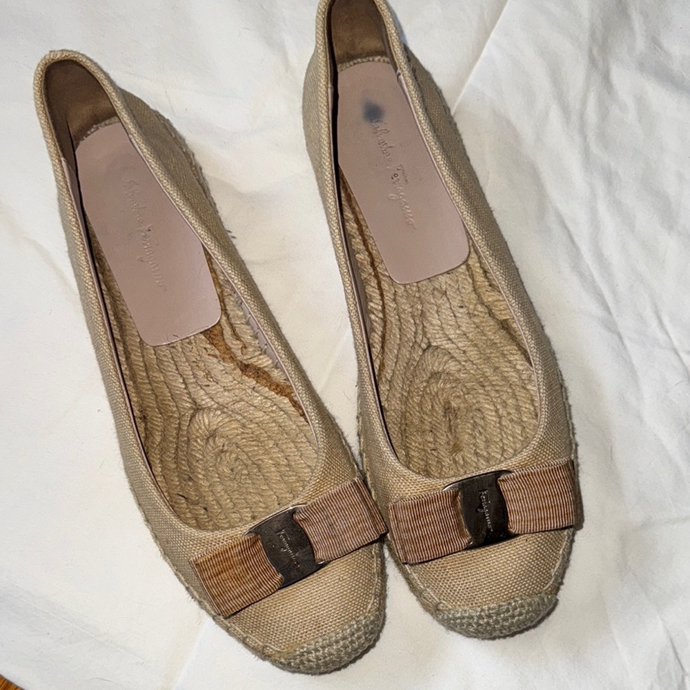 Salvatore Ferragamo Tan Espadrille Slip-Ons